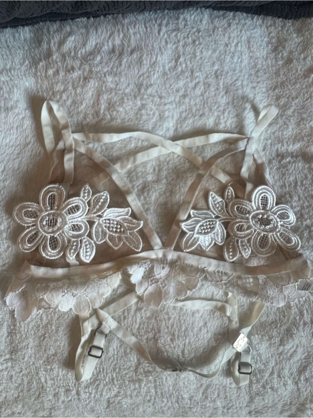 For Love & Lemons Skivvies Floral Lace Bralette Ivory Nude Size M - Picture 5 of 5
